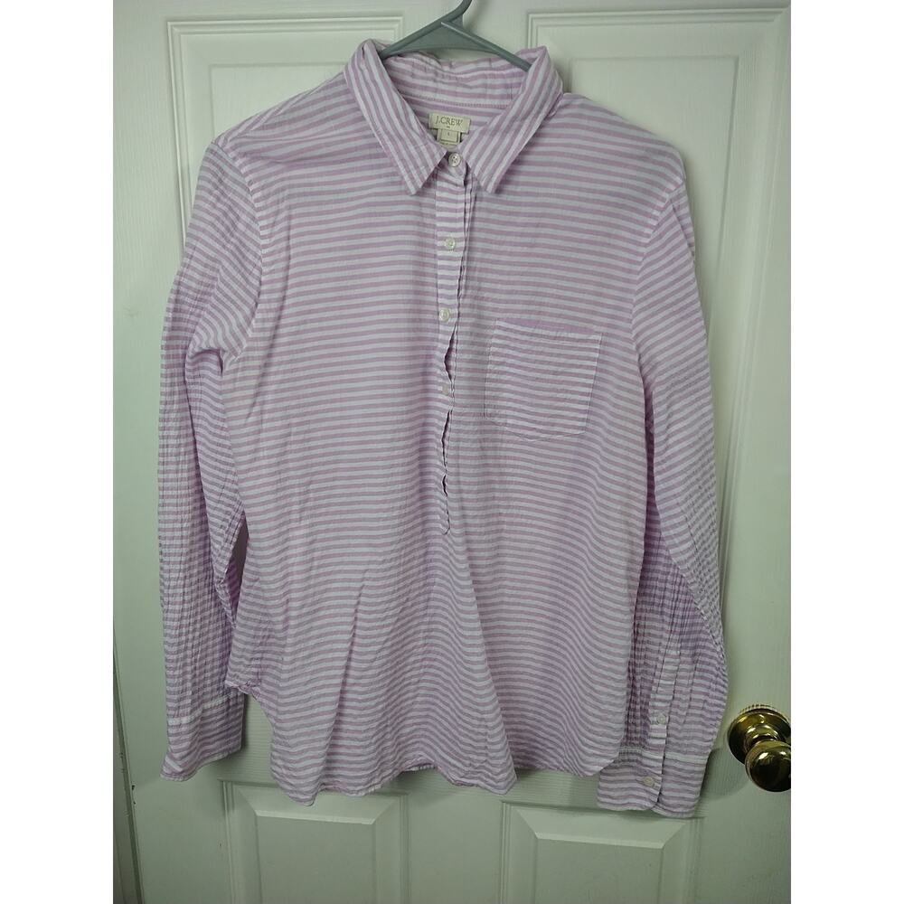 J. Crew Factory Lavender & White Striped Button-Front Blouse